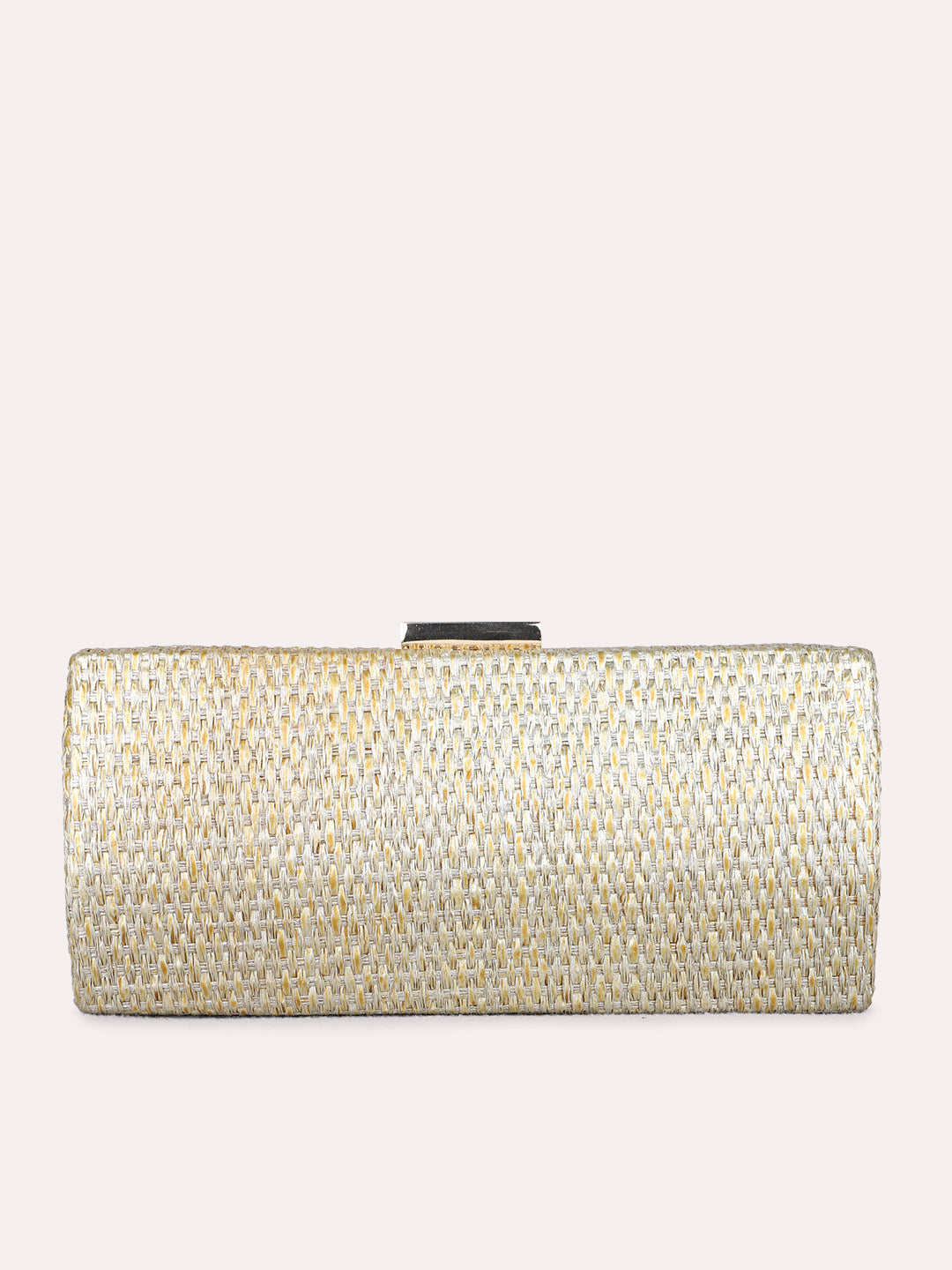 Women Gold Embellished Clutch Bag With Push Lock For Party