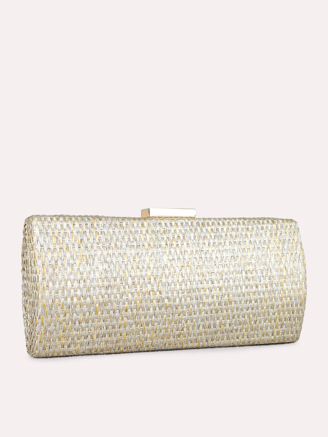 Women Gold Embellished Clutch Bag With Push Lock For Party