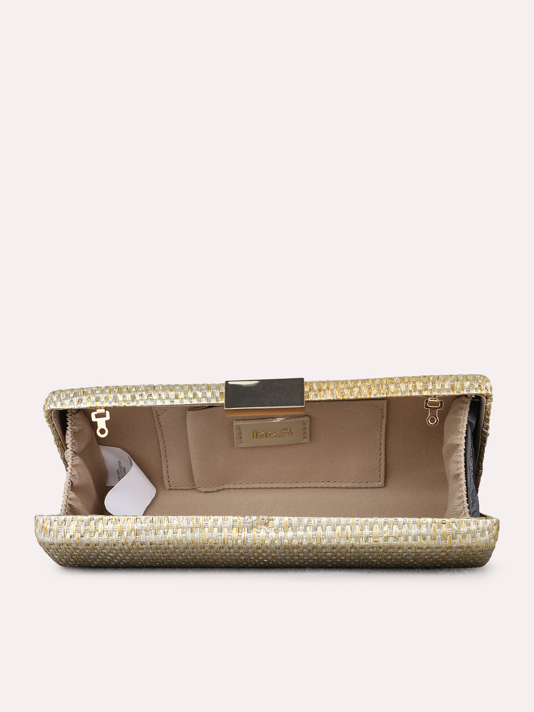 Women Gold Embellished Clutch Bag With Push Lock For Party