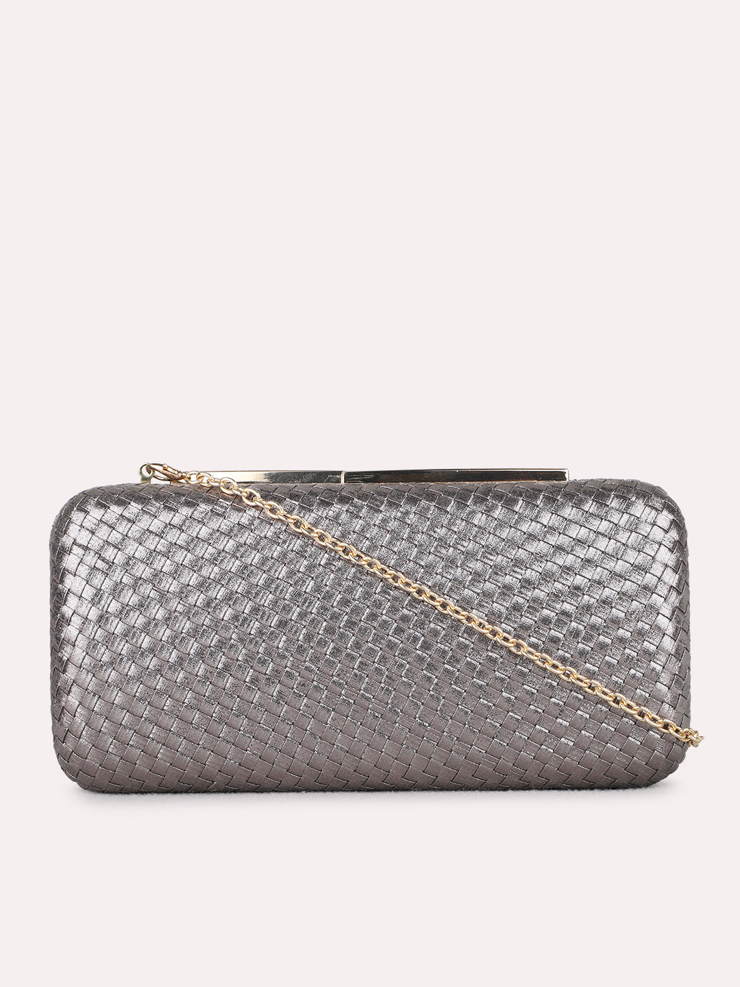 Women Pewter Embellished Clutch Bag With Magnet Lock For Party