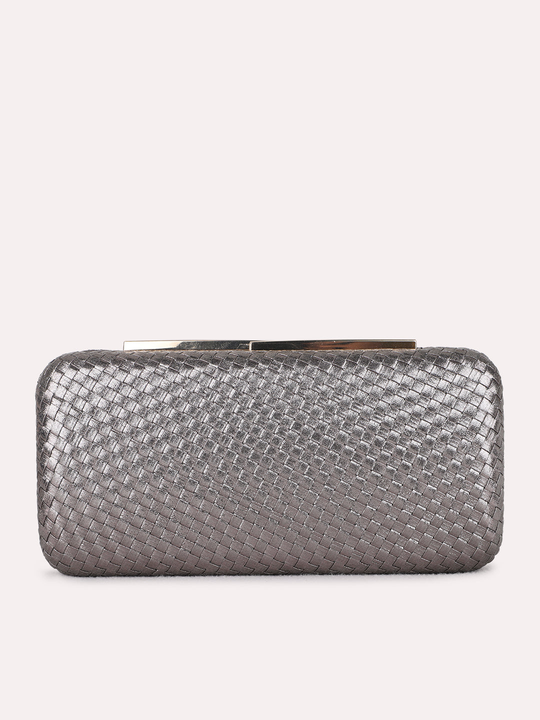Women Pewter Embellished Clutch Bag With Magnet Lock For Party