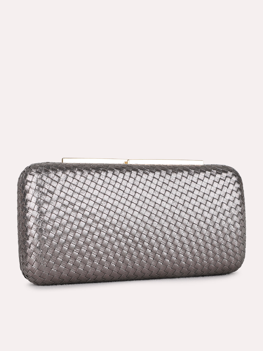 Women Pewter Embellished Clutch Bag With Magnet Lock For Party