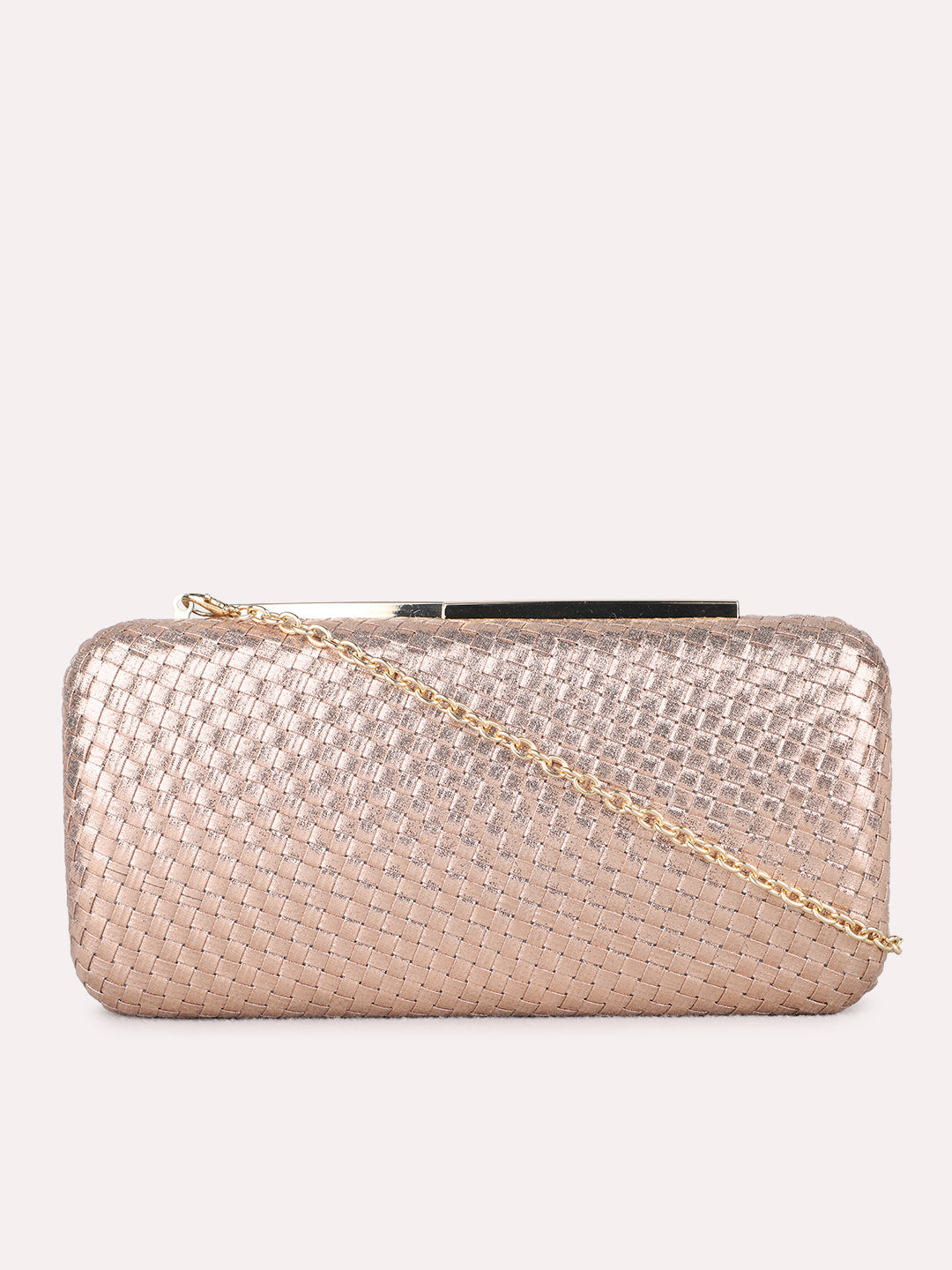 Women Rose Gold Embellished Clutch Bag With Magnet Lock For Party