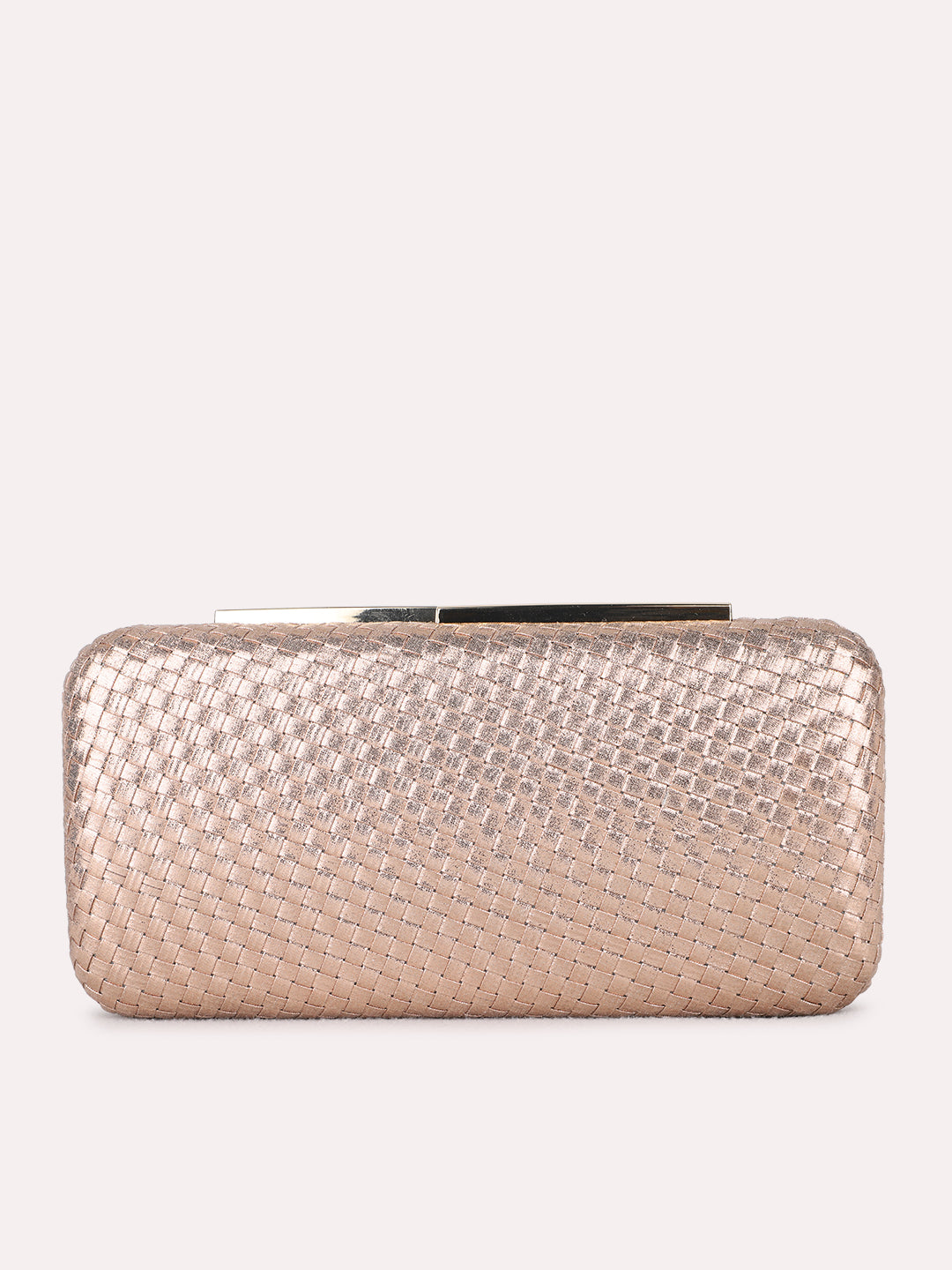 Women Rose Gold Embellished Clutch Bag With Magnet Lock For Party