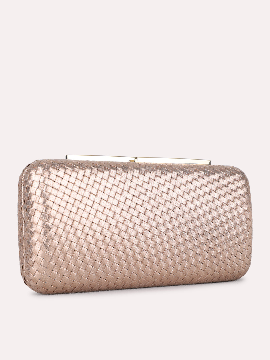 Women Rose Gold Embellished Clutch Bag With Magnet Lock For Party