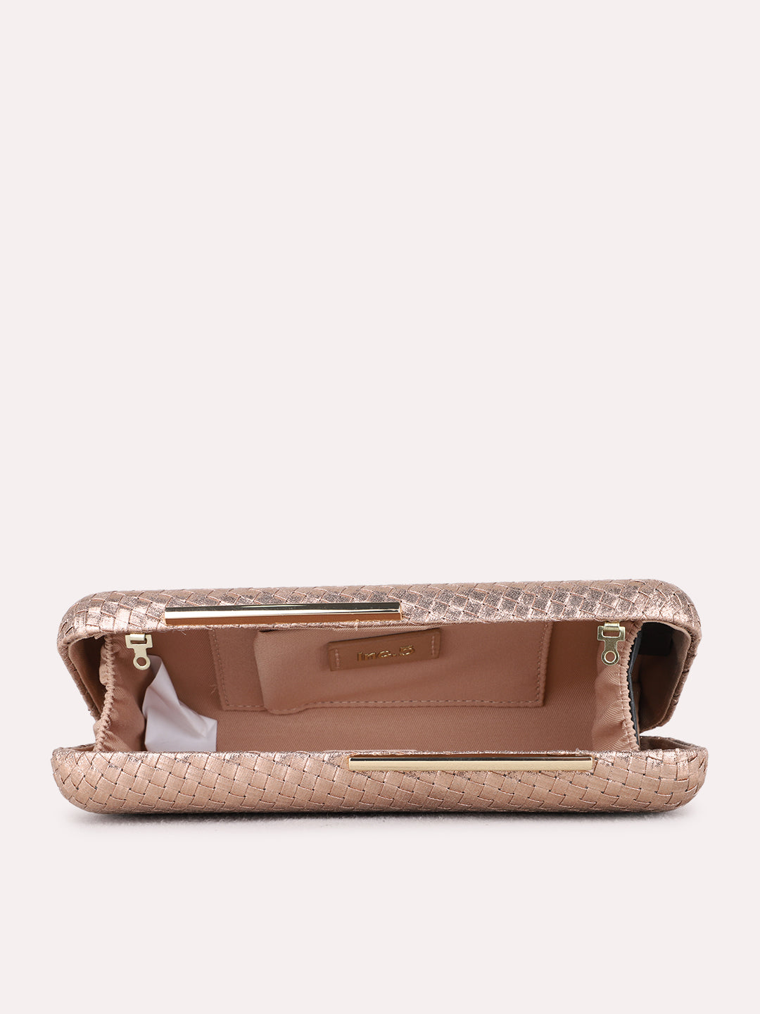 Women Rose Gold Embellished Clutch Bag With Magnet Lock For Party