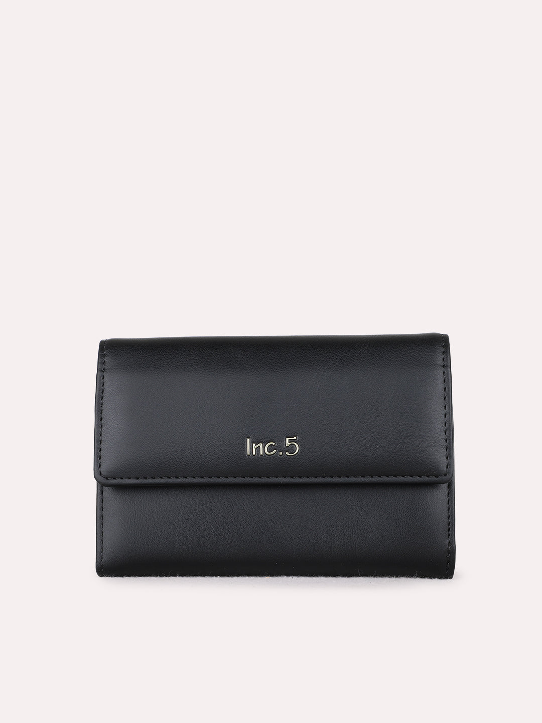 Women Black Solid Bi-Folds Bag With Magnet Lock For Casual