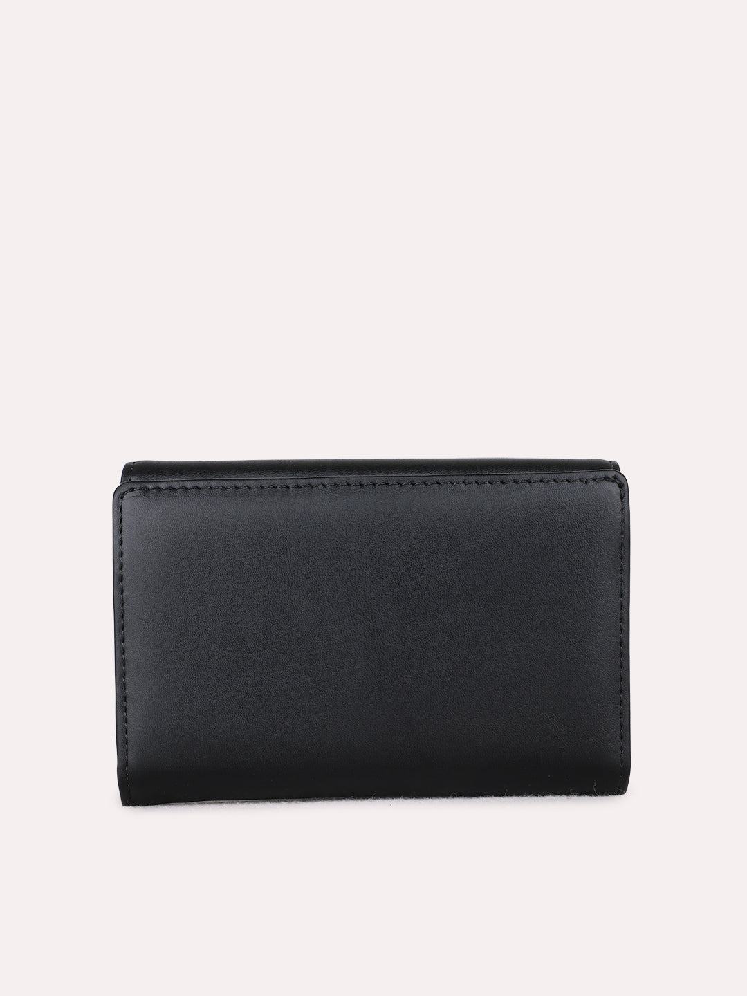 Women Black Solid Bi-Folds Bag With Magnet Lock For Casual