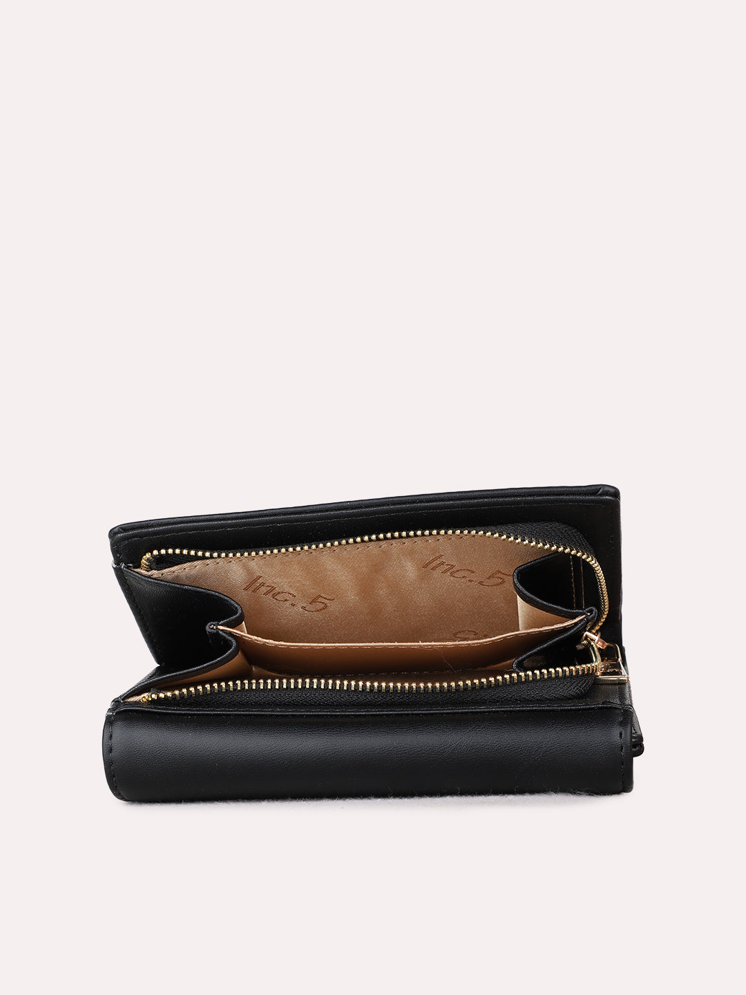 Women Black Solid Bi-Folds Bag With Magnet Lock For Casual