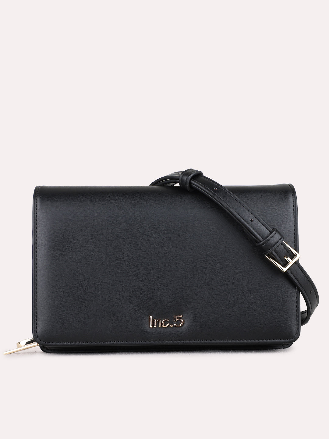 Women Black Solid Sling Bag With Magnet Lock For Casual