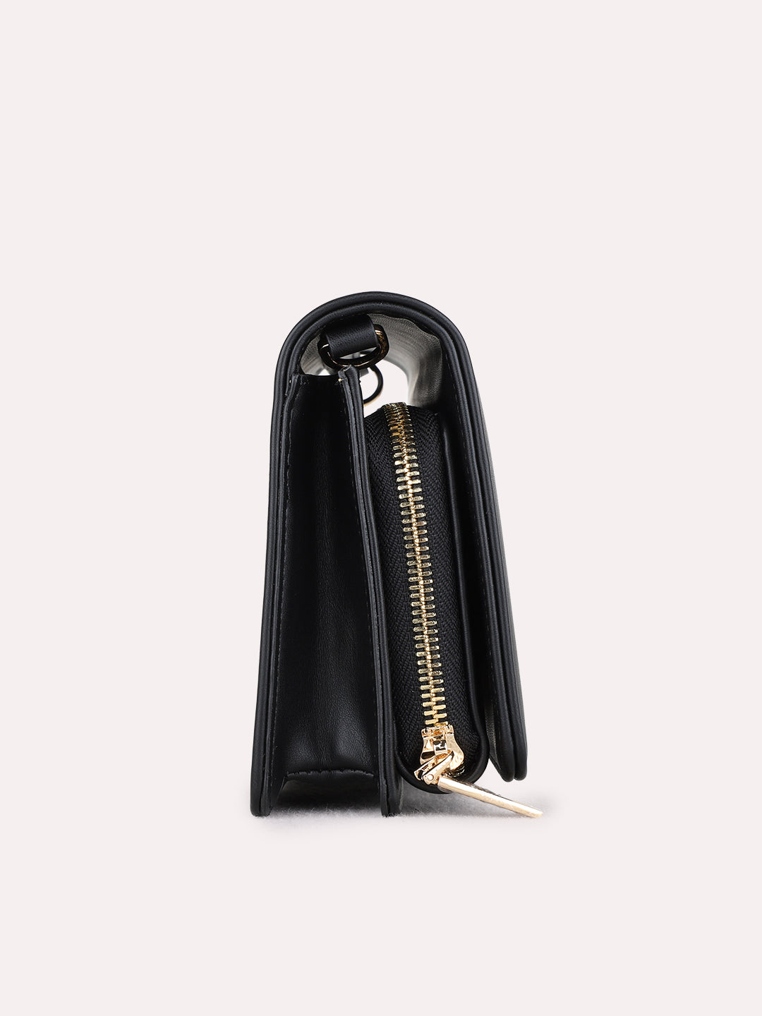 Women Black Solid Sling Bag With Magnet Lock For Casual