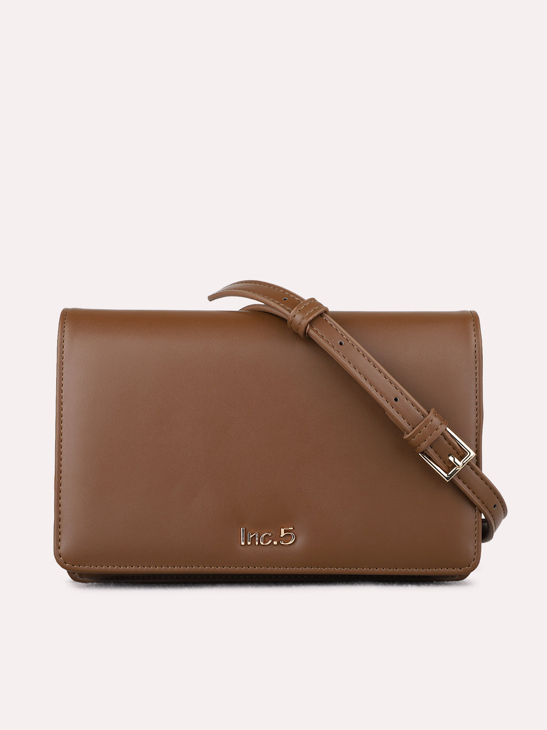 Women Brown Solid Sling Bag With Magnet Lock For Casual