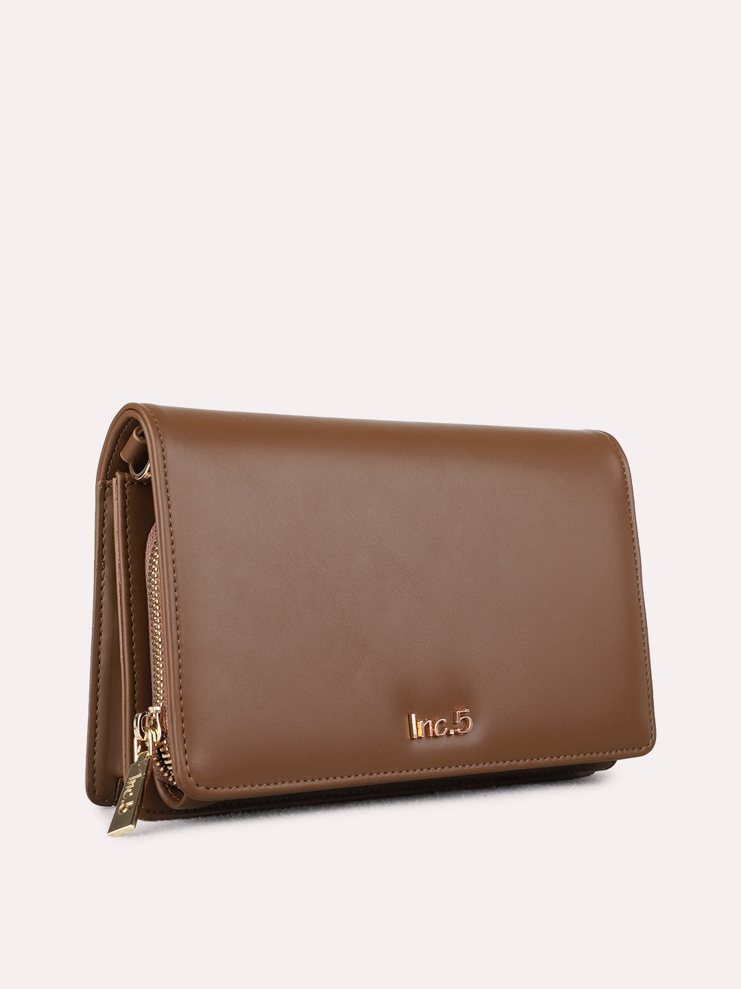 Women Brown Solid Sling Bag With Magnet Lock For Casual