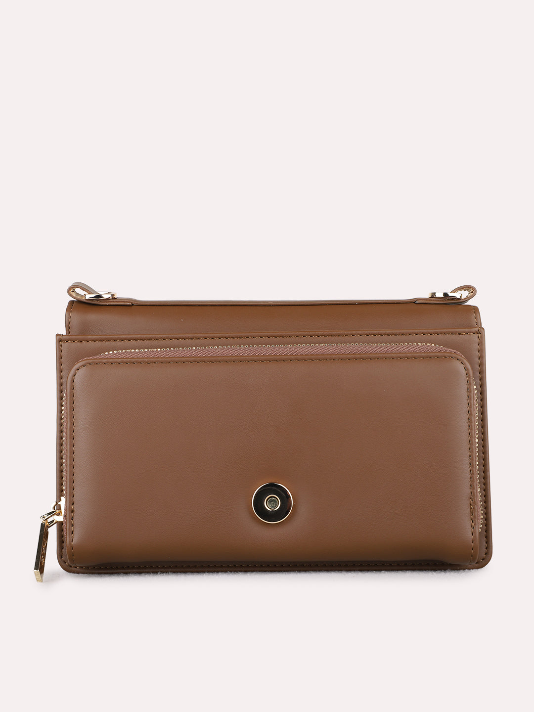 Women Brown Solid Sling Bag With Magnet Lock For Casual