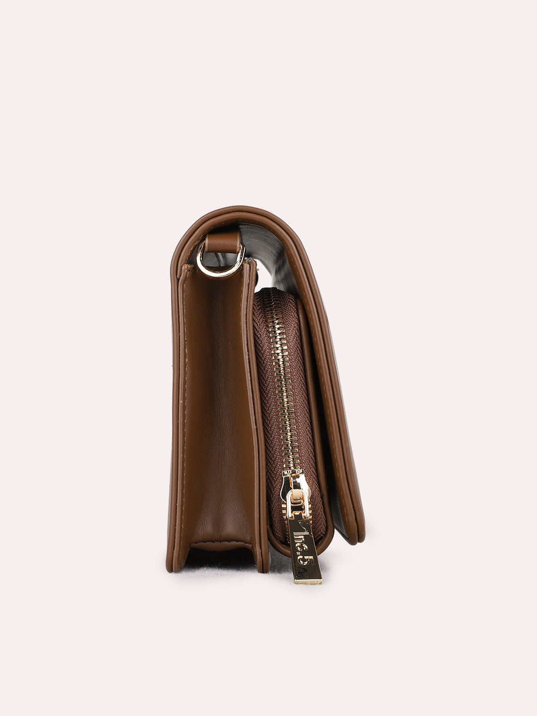 Women Brown Solid Sling Bag With Magnet Lock For Casual