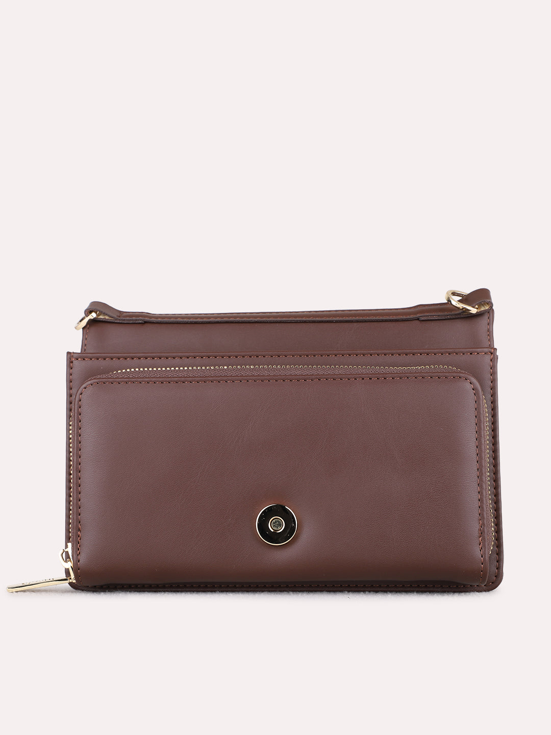 Women Coffee Solid Sling Bag With Magnet Lock For Casual