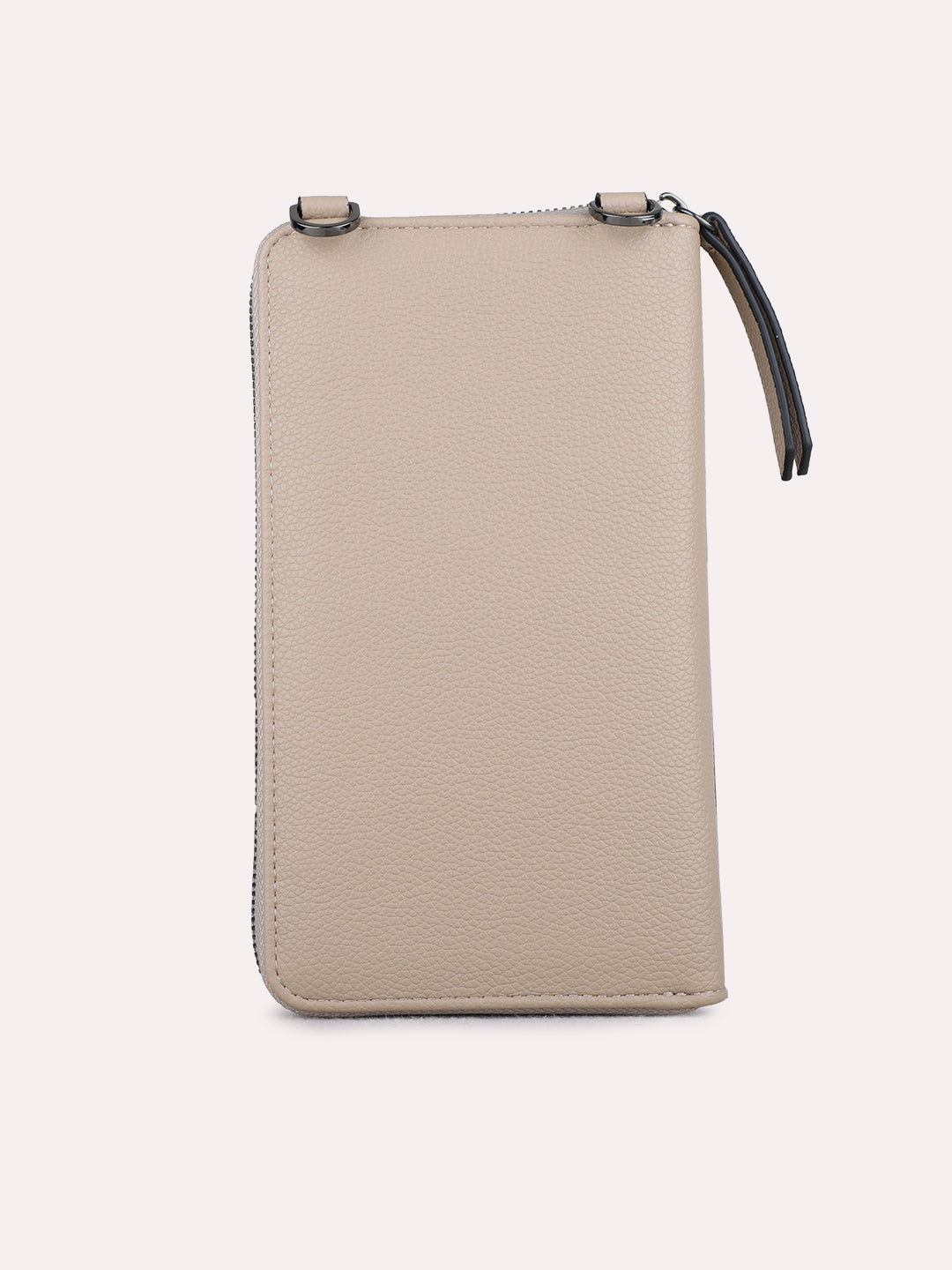Women Beige Textured Sling Bag With Zip Lock For Casual