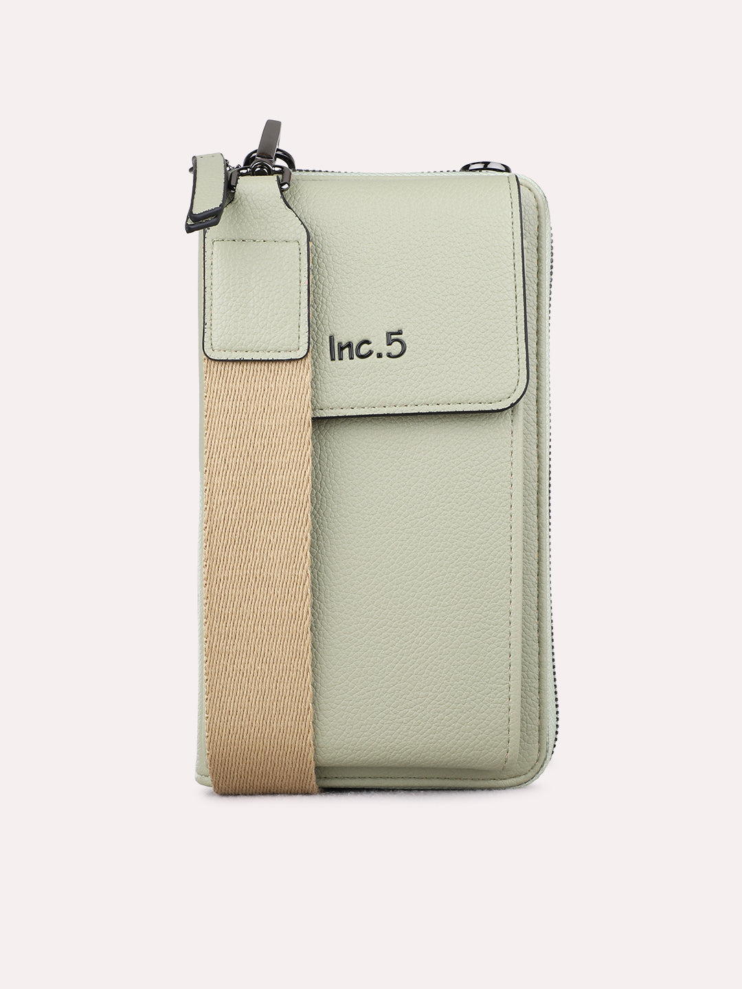 Women Green Textured Sling Bag With Zip Lock For Casual