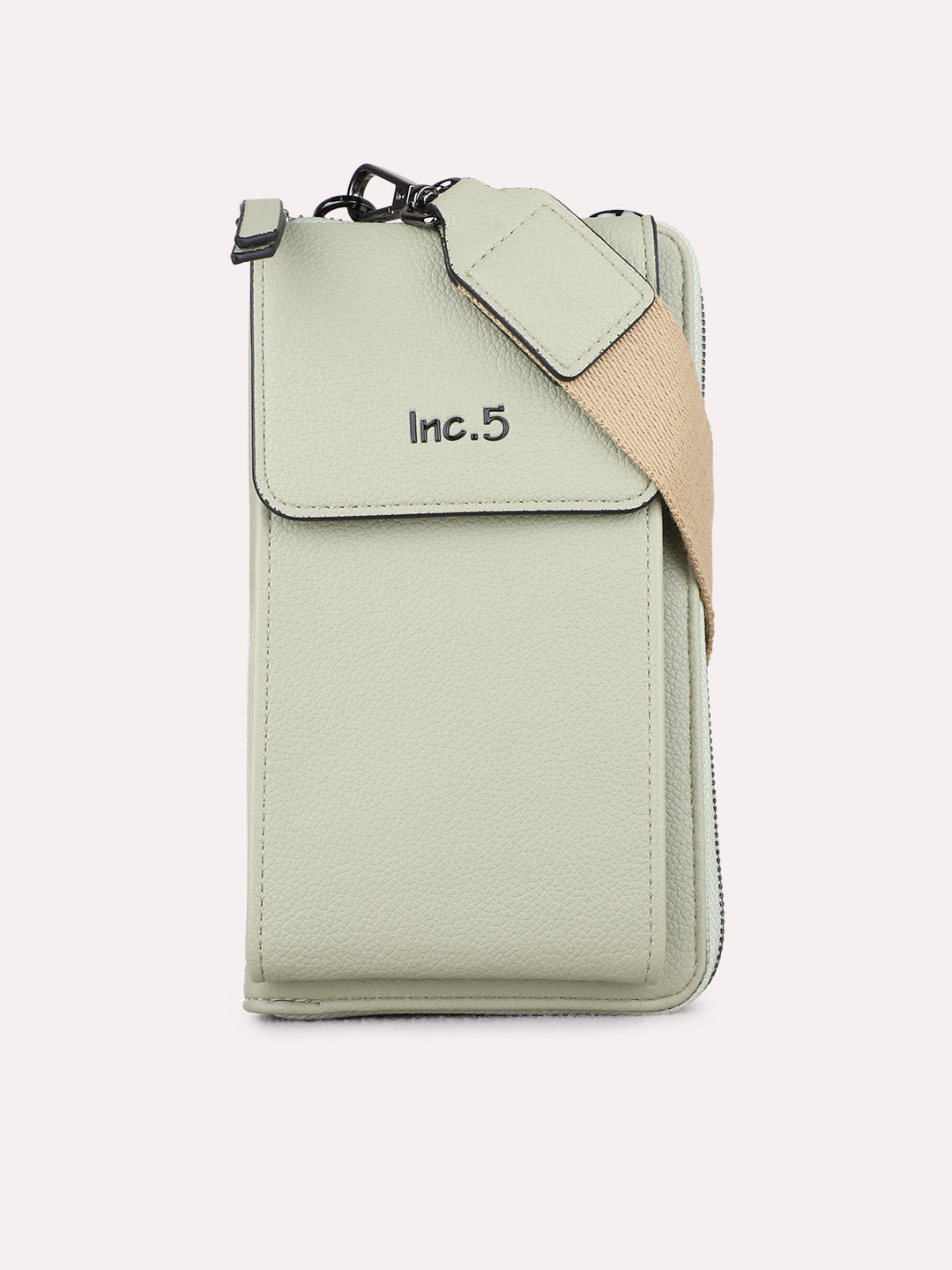 Women Green Textured Sling Bag With Zip Lock For Casual