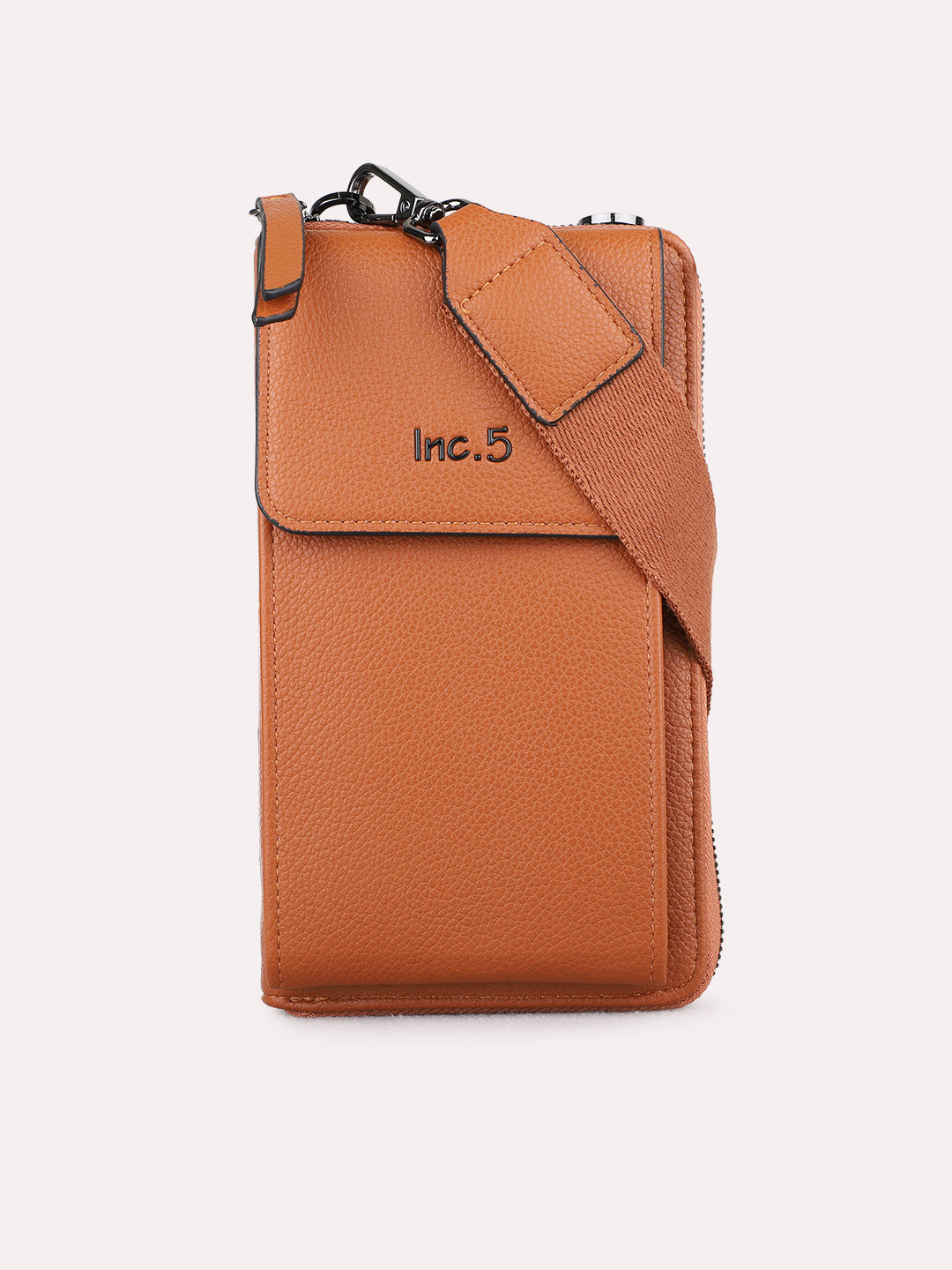 Women Tan Textured Sling Bag With Zipper Lock