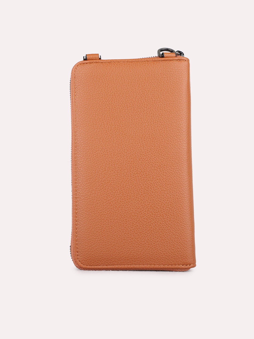Women Tan Textured Sling Bag With Zipper Lock