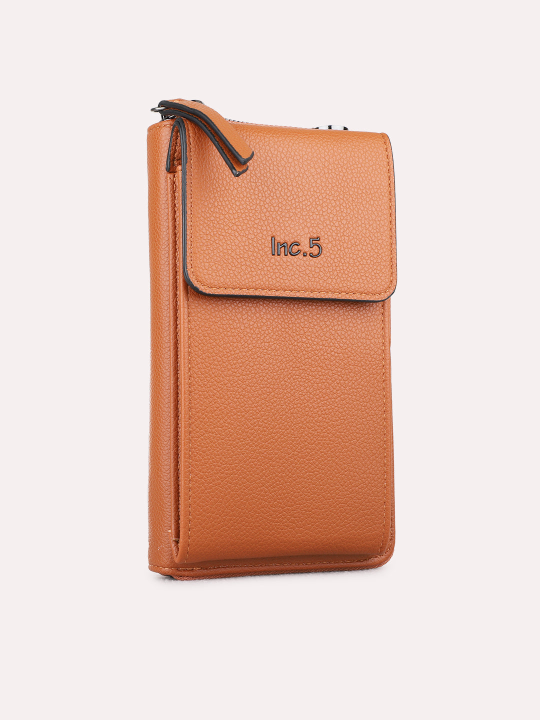 Women Tan Textured Sling Bag With Zipper Lock