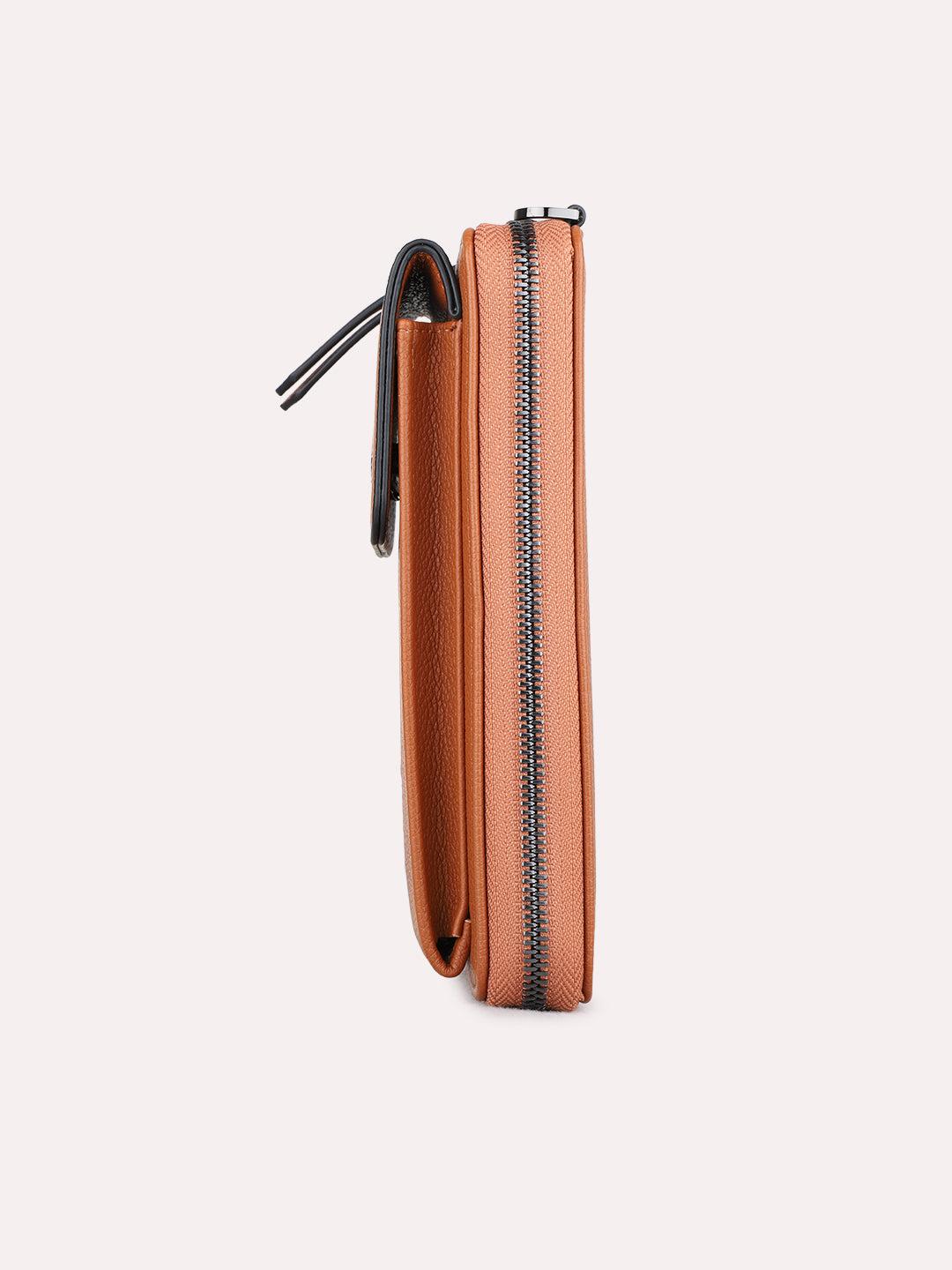 Women Tan Textured Sling Bag With Zipper Lock
