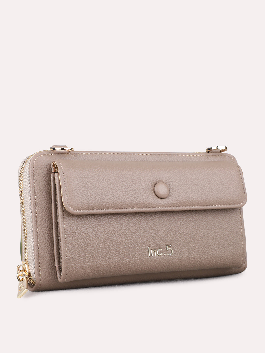 Women Grey Textured Sling Bag With Zip Lock For Casual