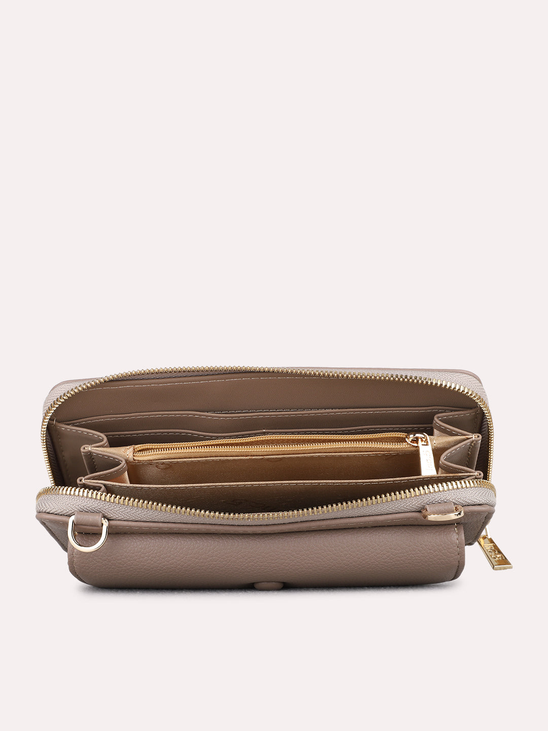 Women Grey Textured Sling Bag With Zip Lock For Casual