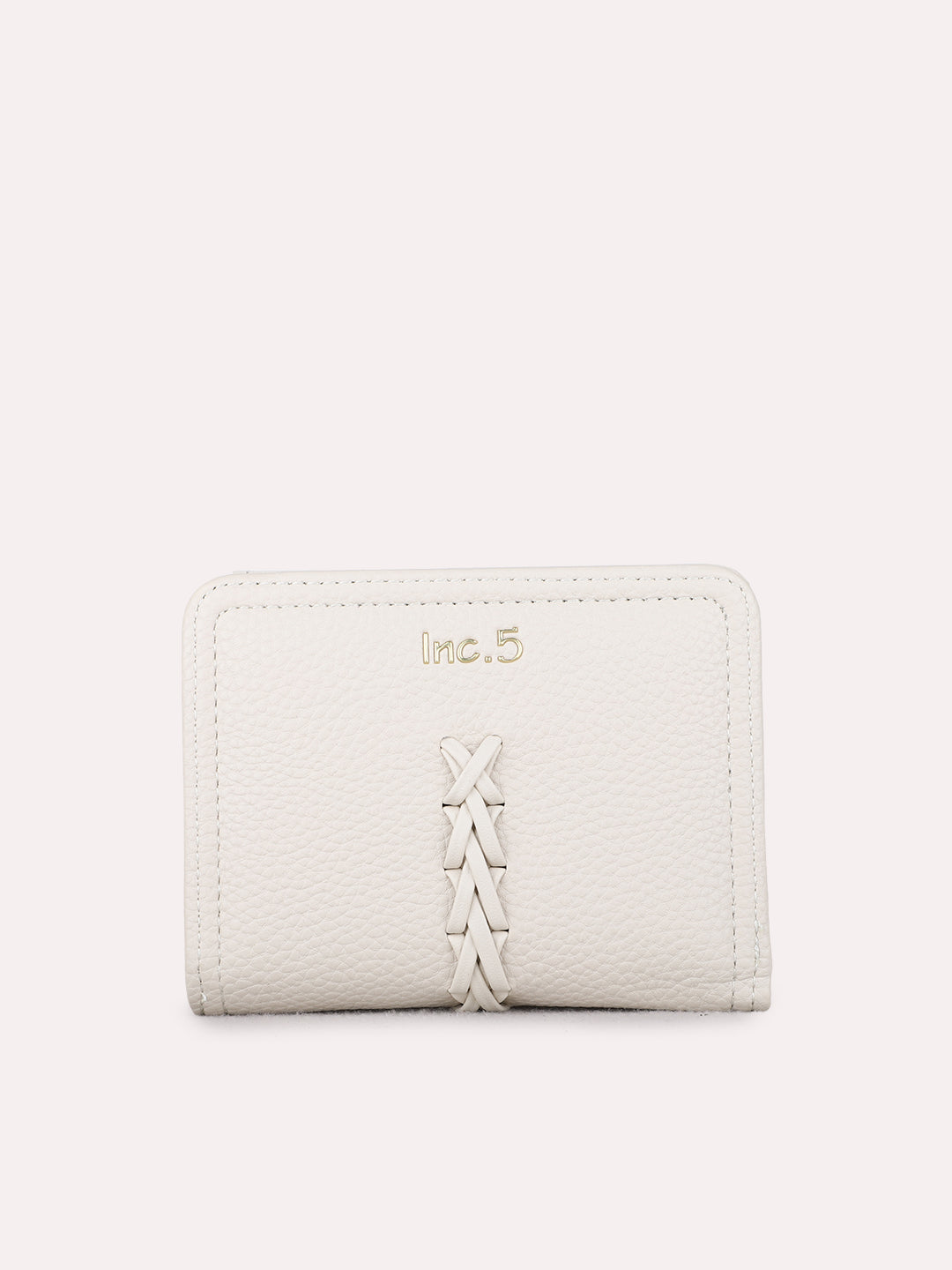 Women Beige Textured Wallet With Magnet Lock For Casual