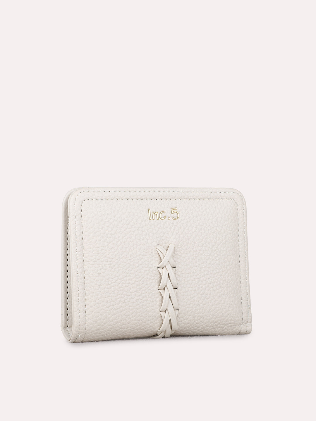 Women Beige Textured Wallet With Magnet Lock For Casual