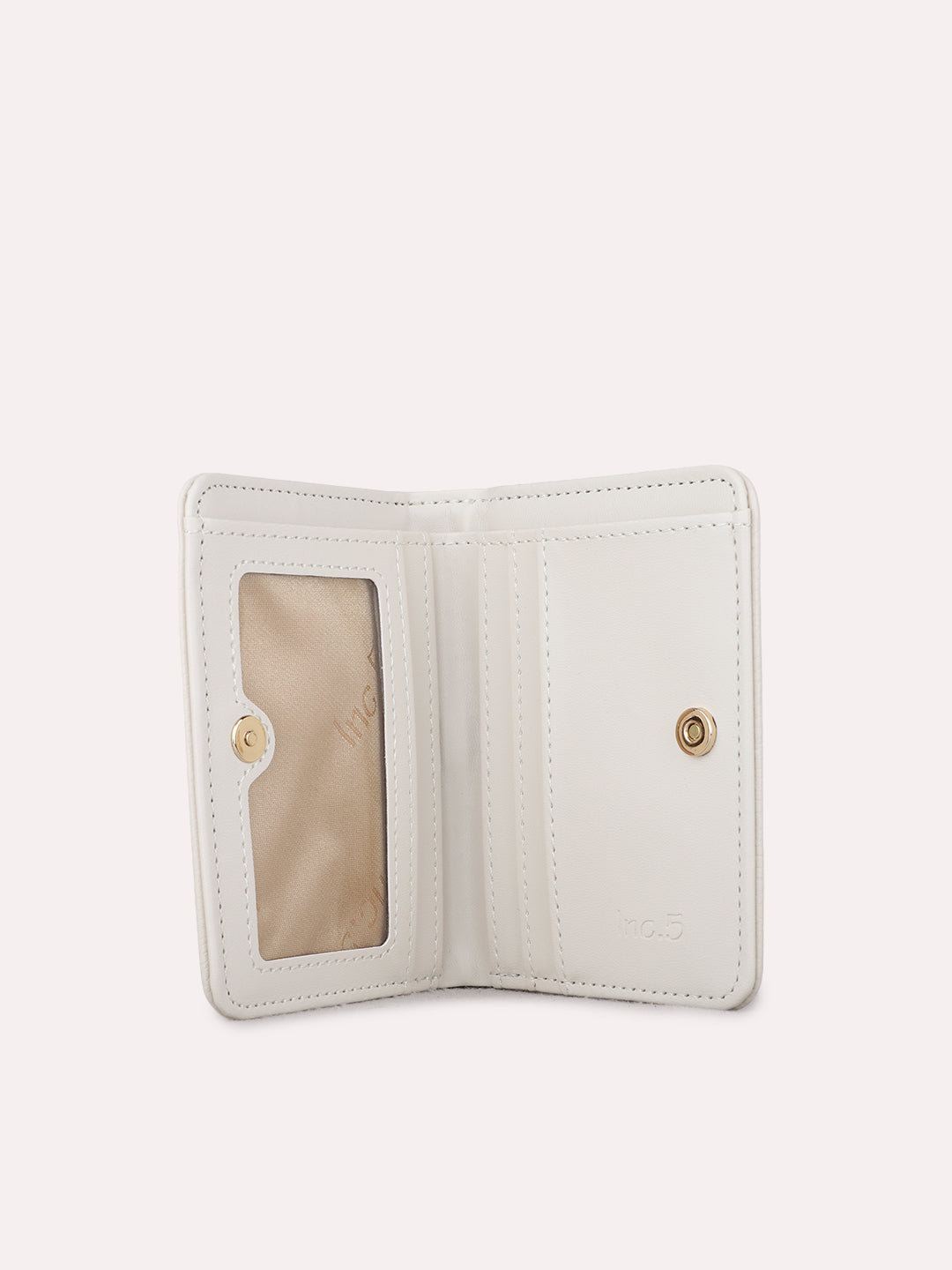 Women Beige Textured Wallet With Magnet Lock For Casual