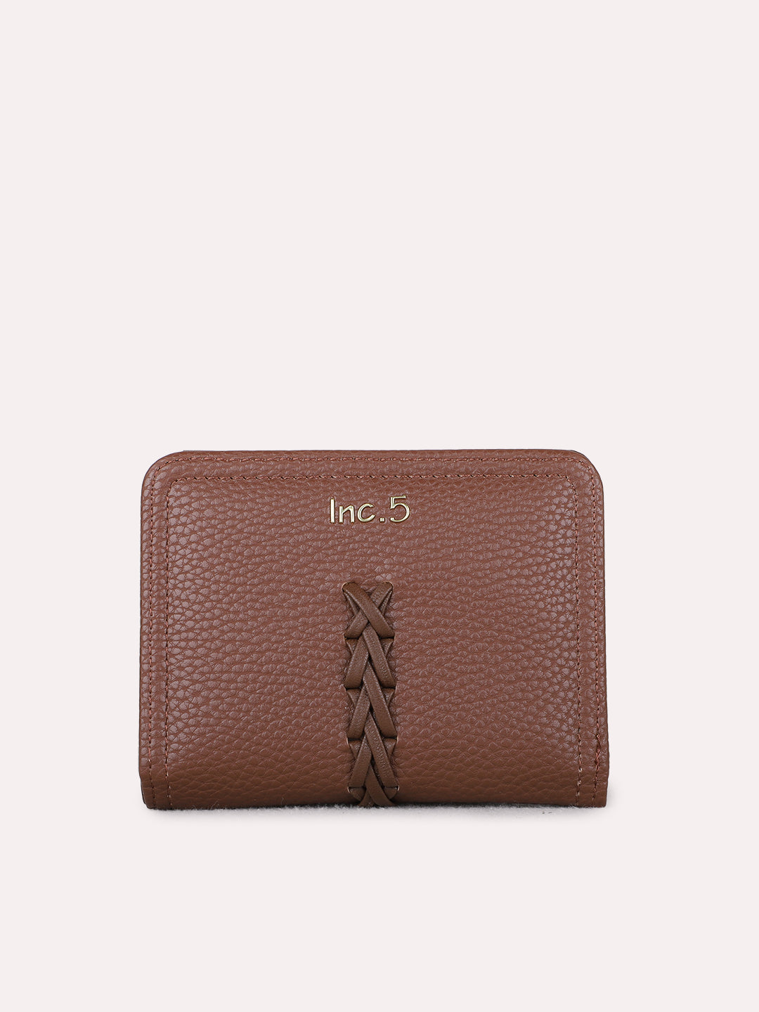 Women Brown Textured Wallet With Magnet Lock For Casual
