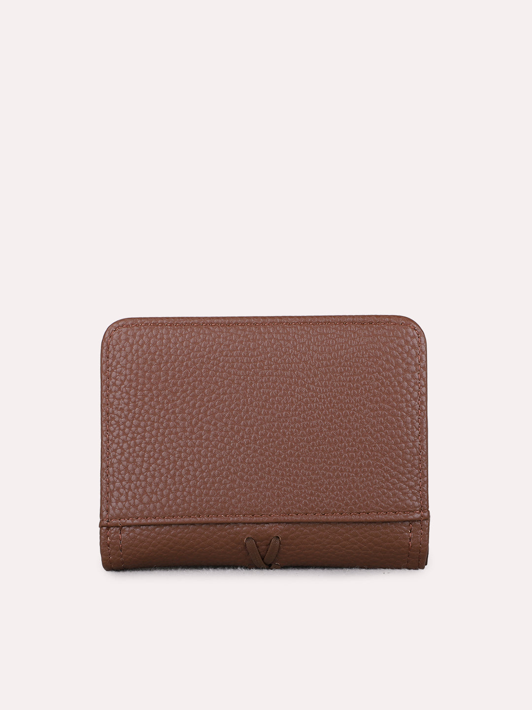Women Brown Textured Wallet With Magnet Lock For Casual