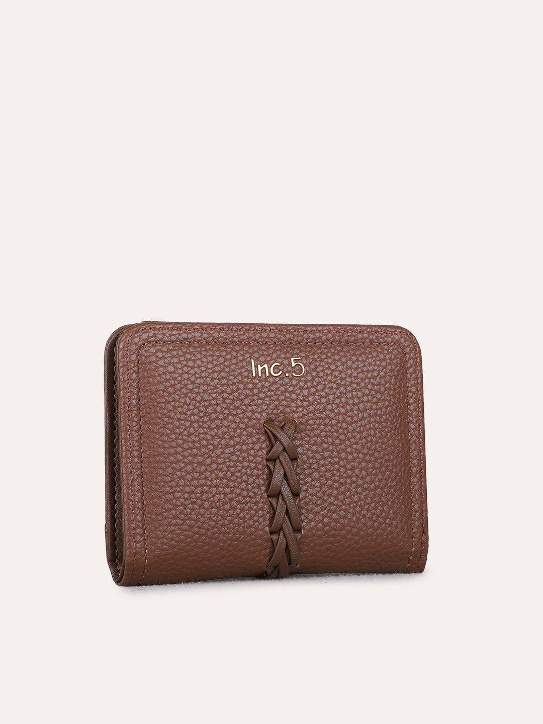 Women Brown Textured Wallet With Magnet Lock For Casual
