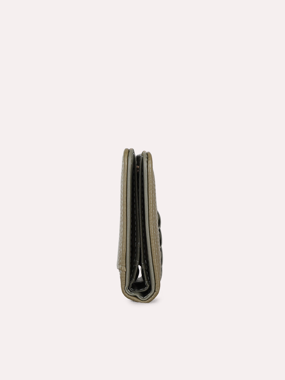 Women Green Textured Wallet With Magnet Lock For Casual