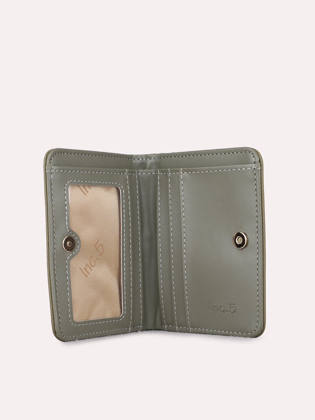 Women Green Textured Wallet With Magnet Lock For Casual