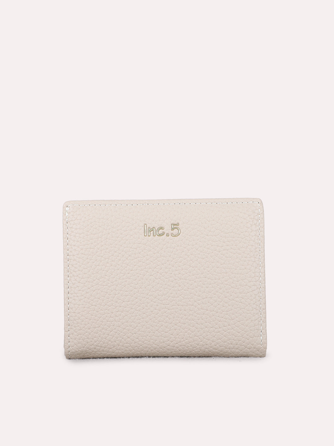 Women Beige Textured Wallet With Magnet Lock