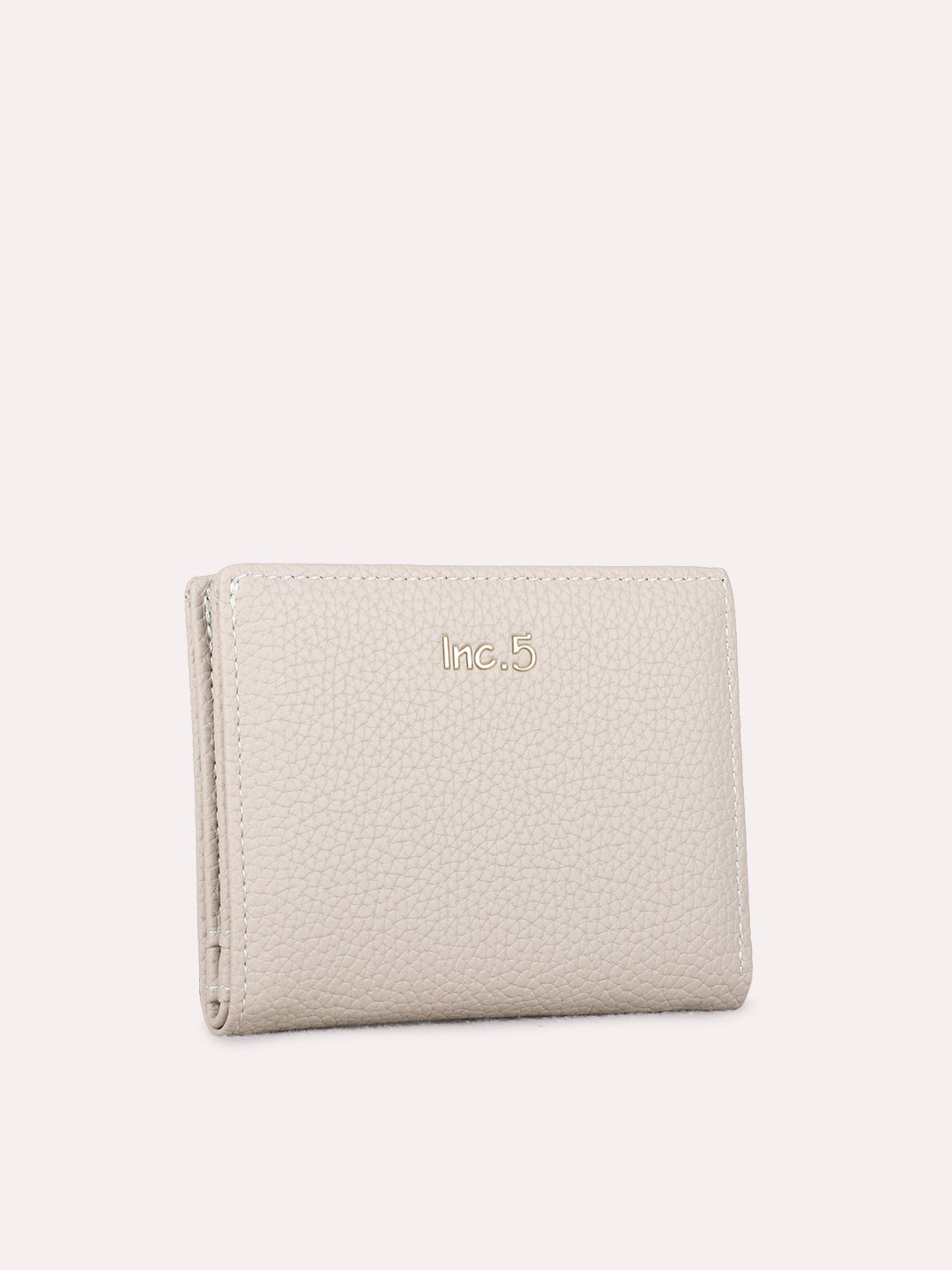 Women Beige Textured Wallet With Magnet Lock