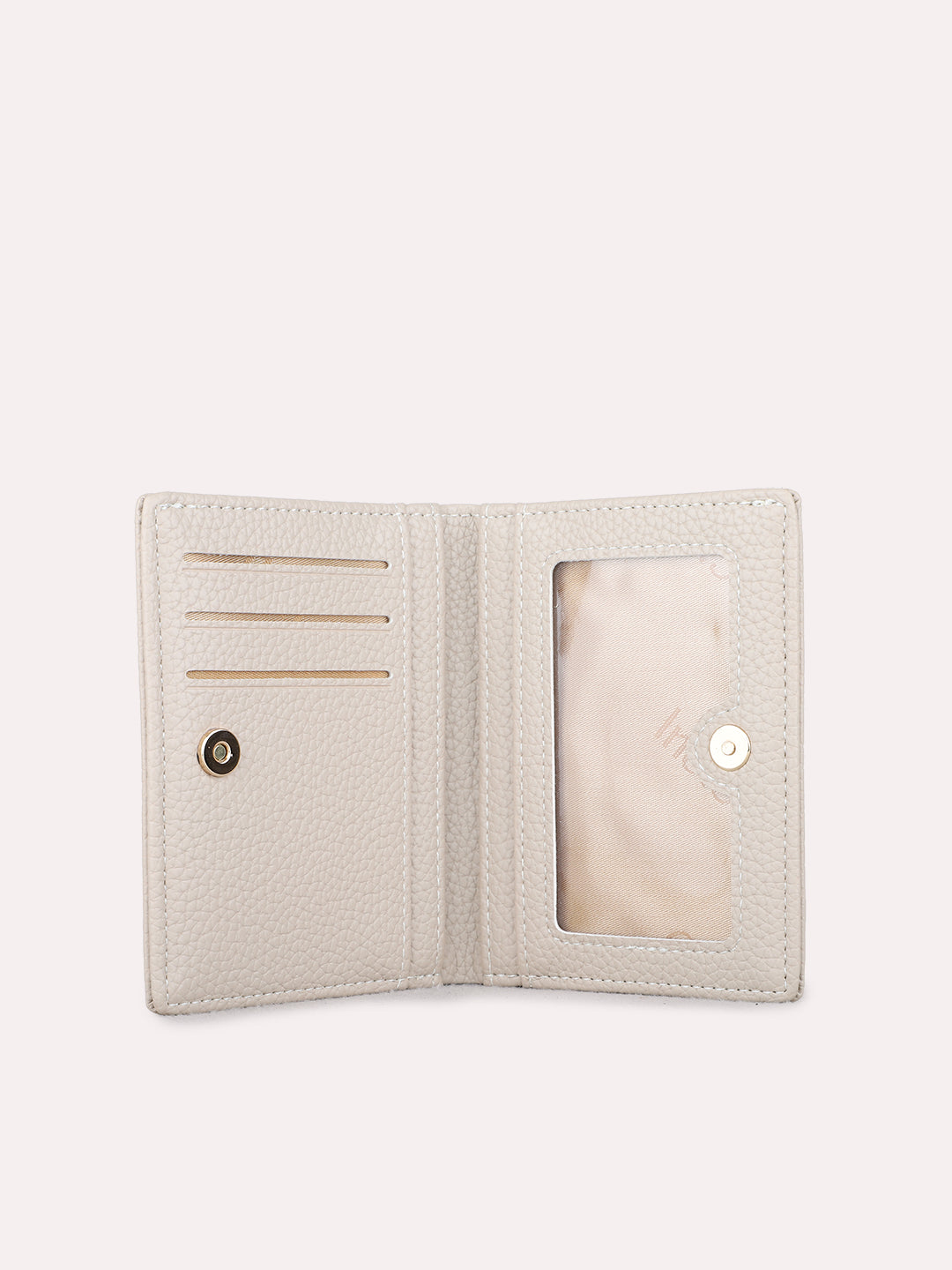 Women Beige Textured Wallet With Magnet Lock