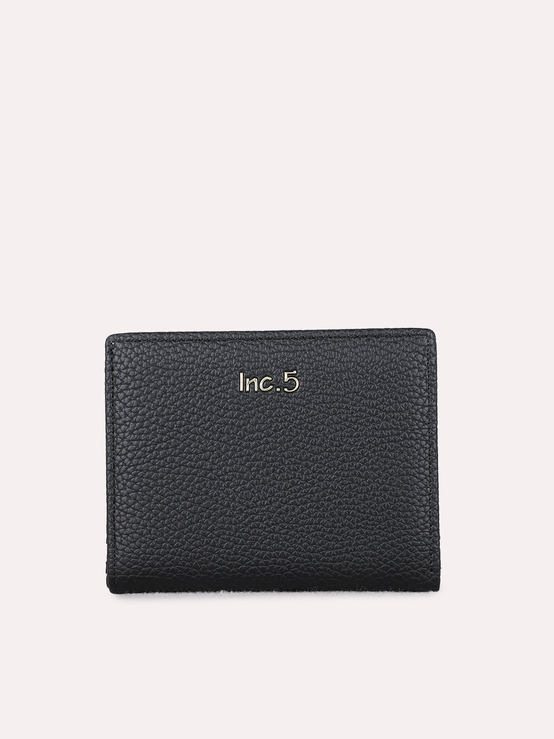 Women Black Textured Wallet With Magnet Lock For Casual
