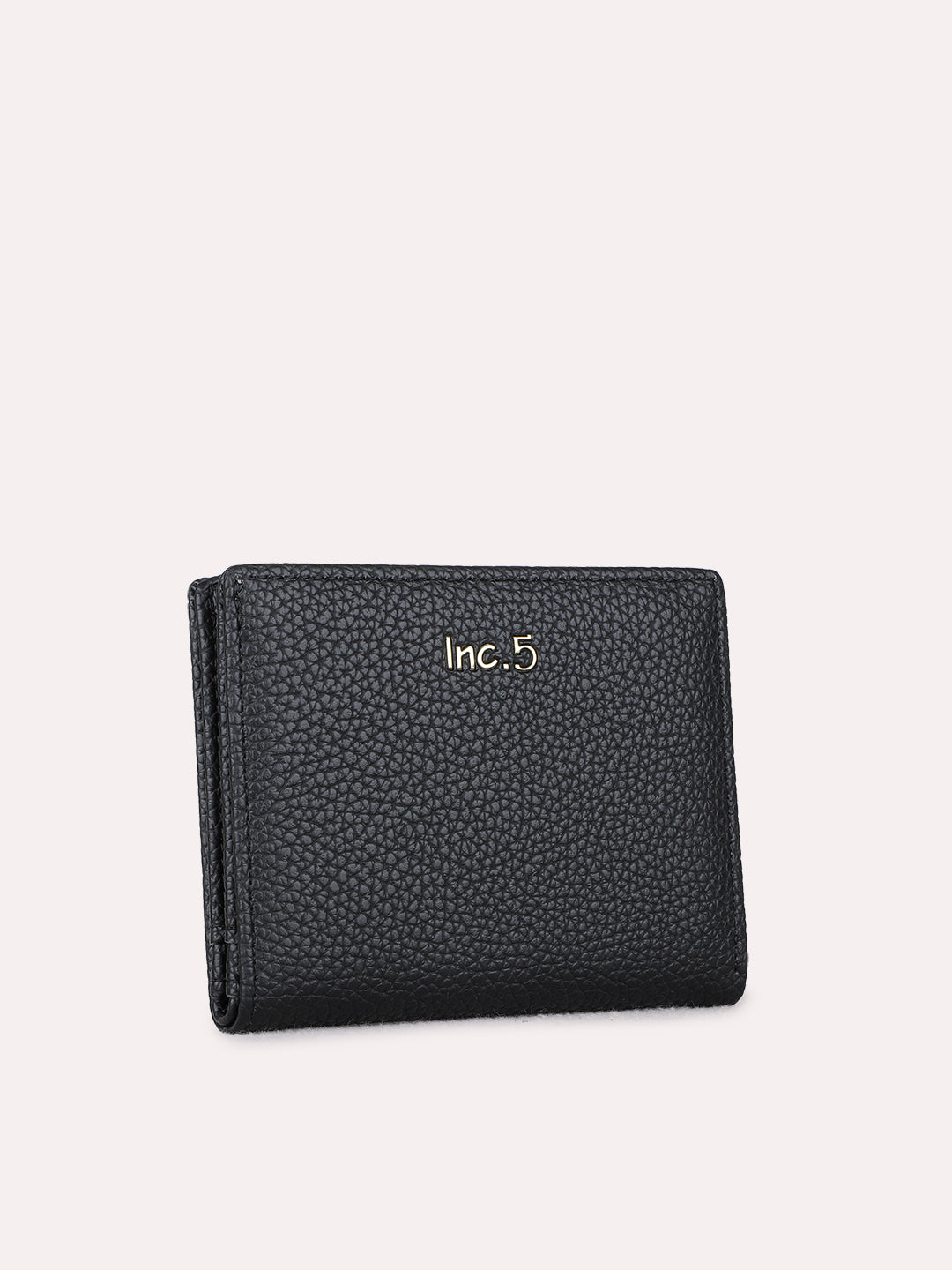 Women Black Textured Wallet With Magnet Lock For Casual