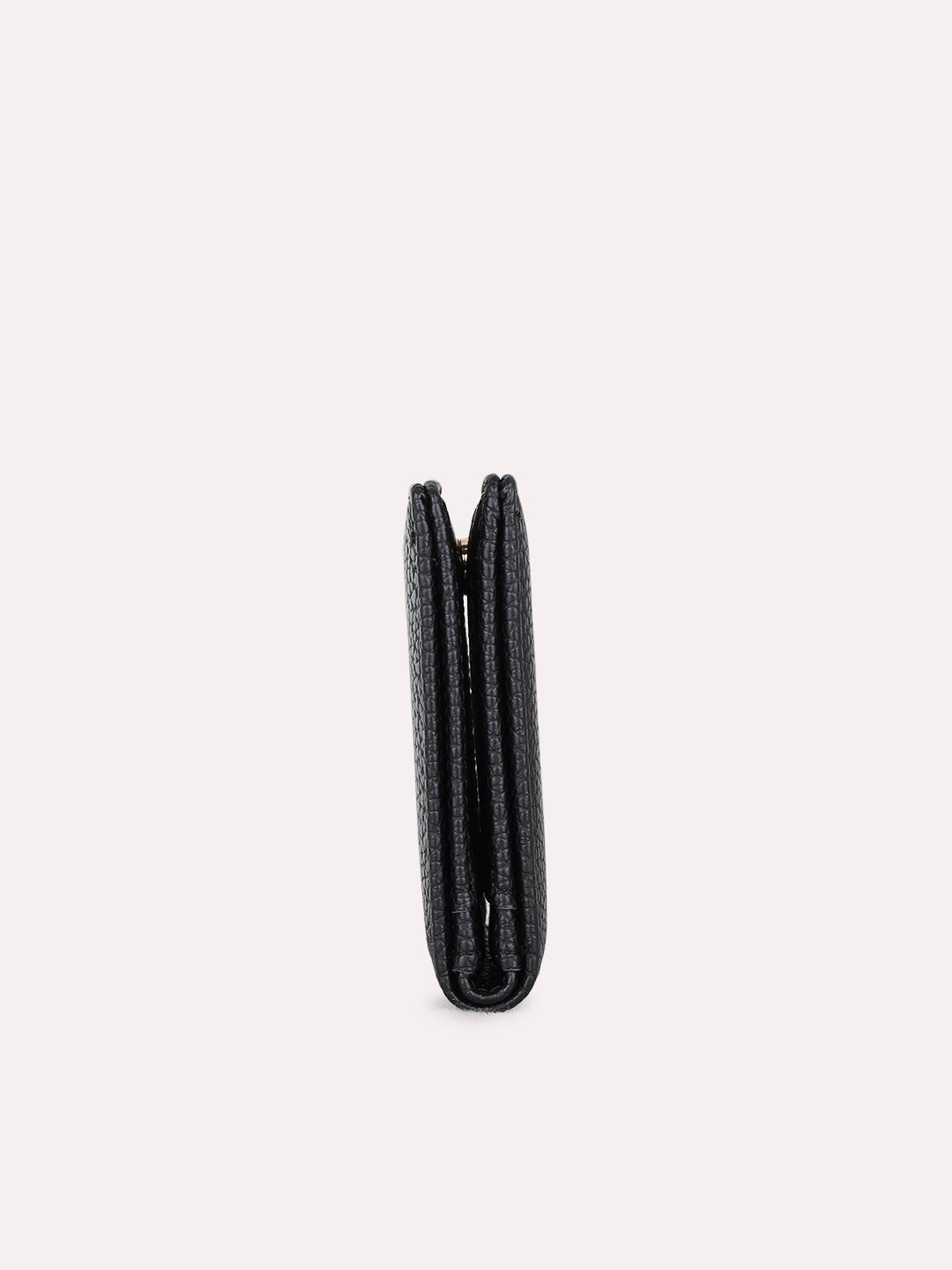 Women Black Textured Wallet With Magnet Lock For Casual