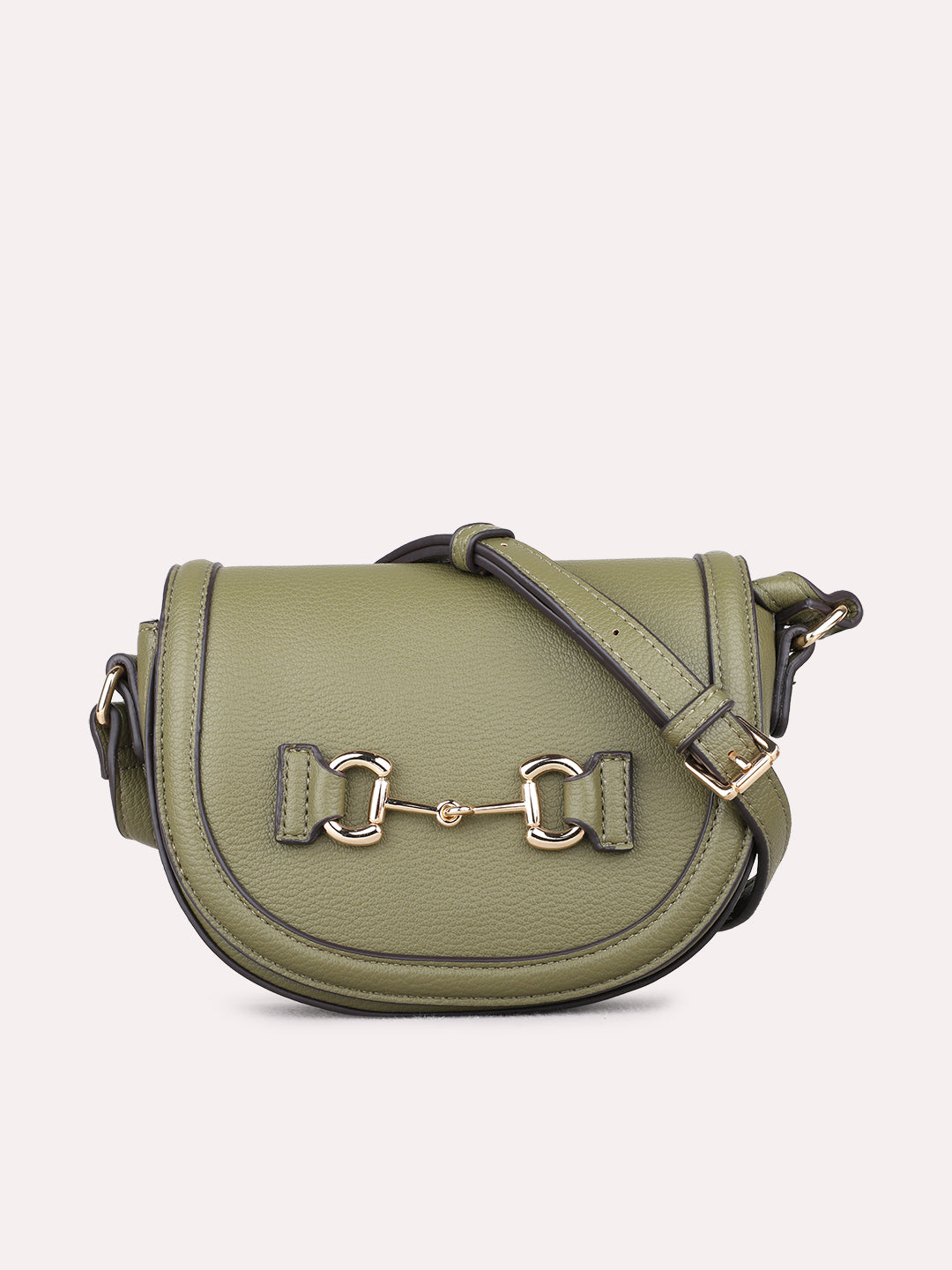 Women Green Textured Sling Bag With Magnet Lock For Party