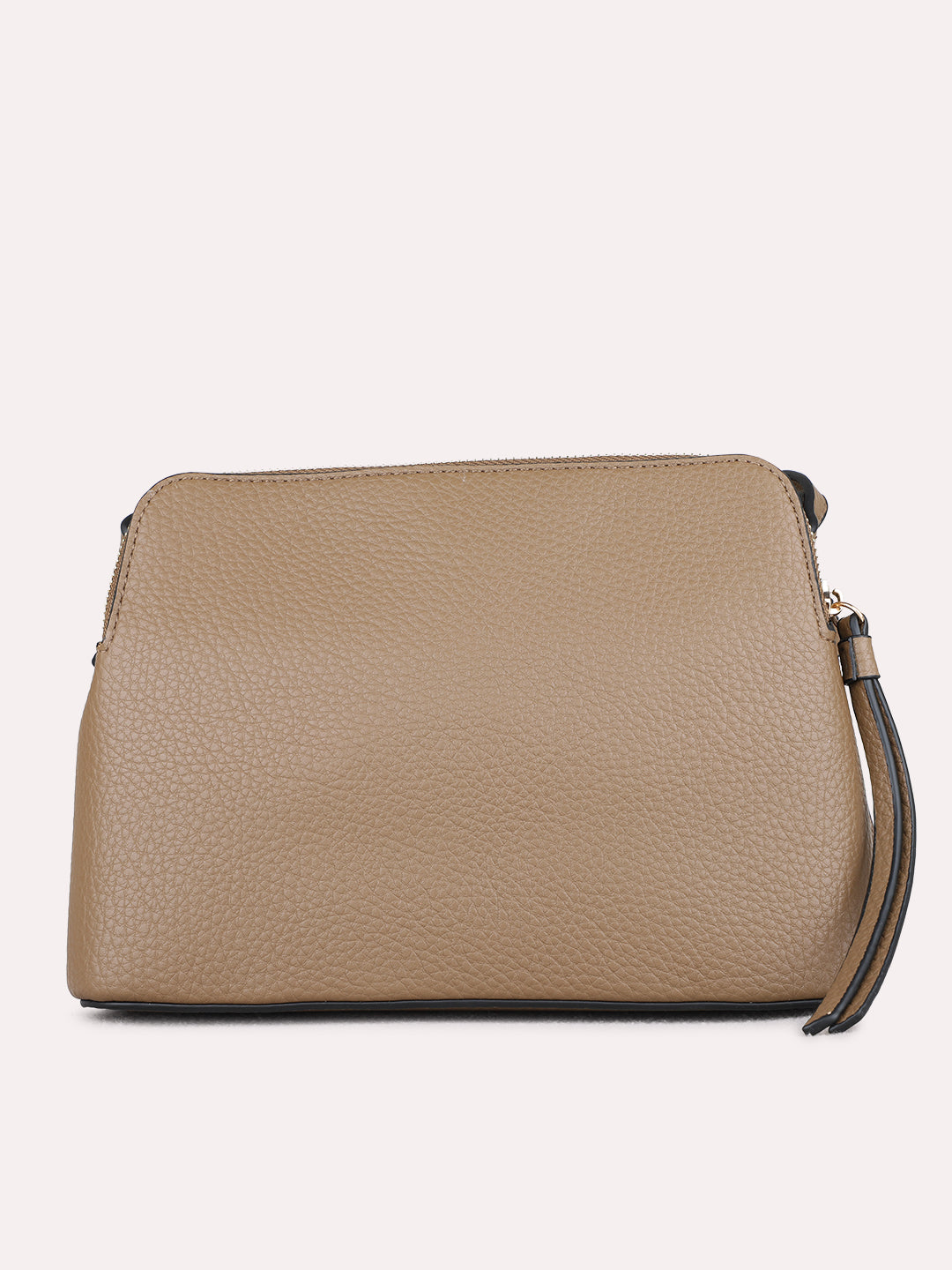 Women Brown Textured Sling Bag With Zip Lock For Casual