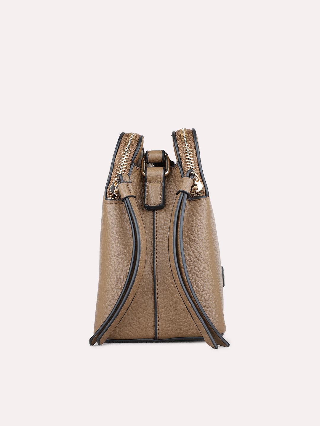 Women Brown Textured Sling Bag With Zip Lock For Casual
