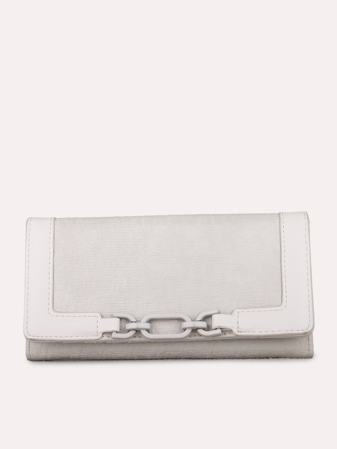 Women Beige Textured Wallet With Push Lock For Party