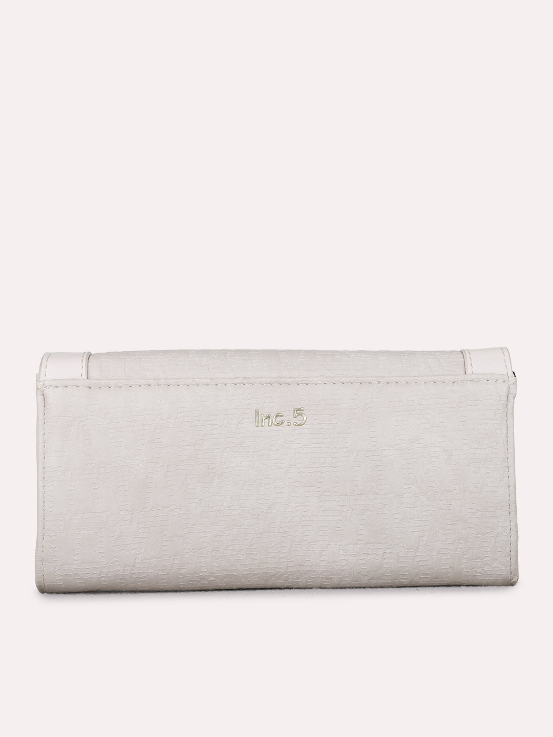 Women Beige Textured Wallet With Push Lock For Party