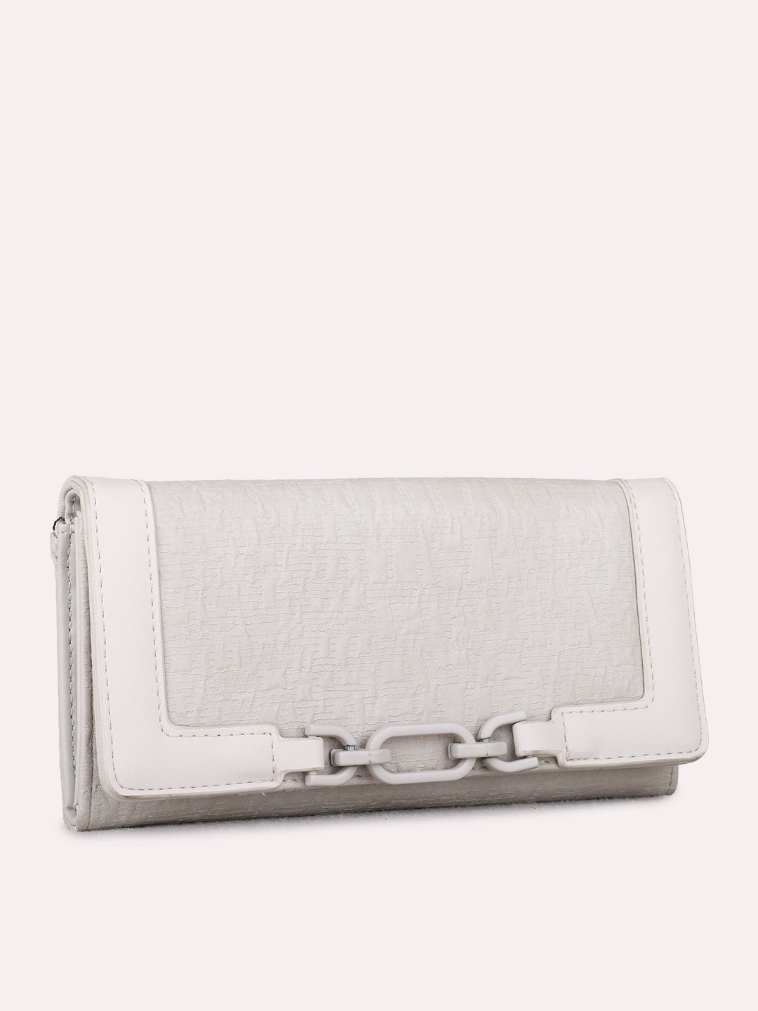 Women Beige Textured Wallet With Push Lock For Party