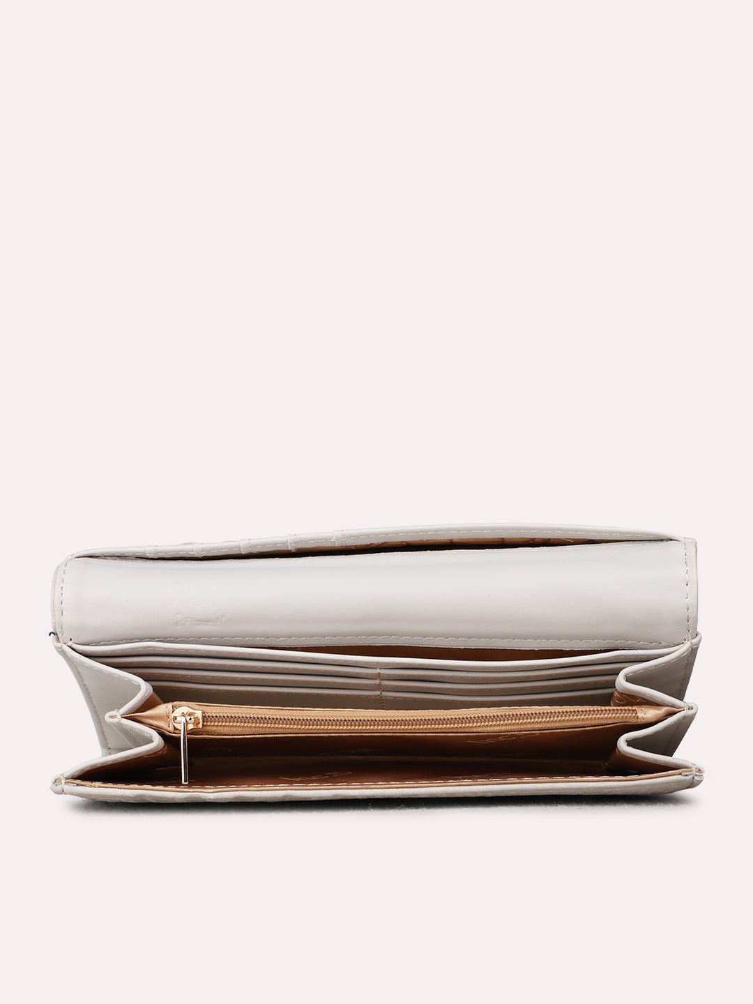 Women Beige Textured Wallet With Push Lock For Party